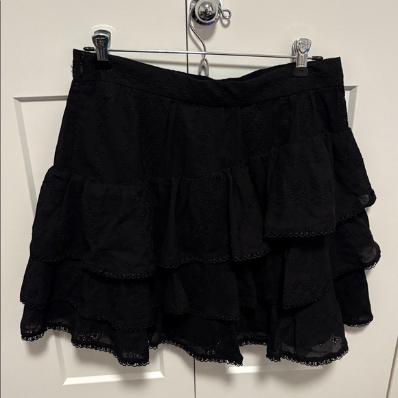 NWOT [Pearl by Lela Rose] Black Eyelet Tiered Ruffle Mini Lined Skirt Women’s 8 - Picture 8 of 12